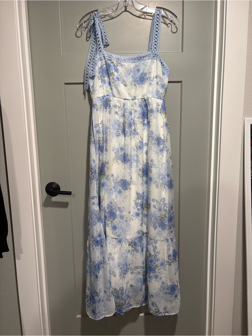 Light Blue Floral Tie-Strap Maxi Dress
